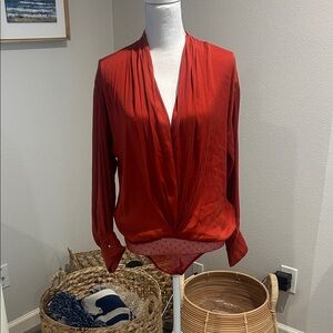 Free People Long Sleeve Red Bodysuit